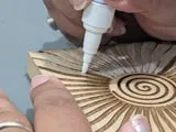[Laser cut and engrave] Square Sunburst Wall Art with Amber and Gold Spiral Motif