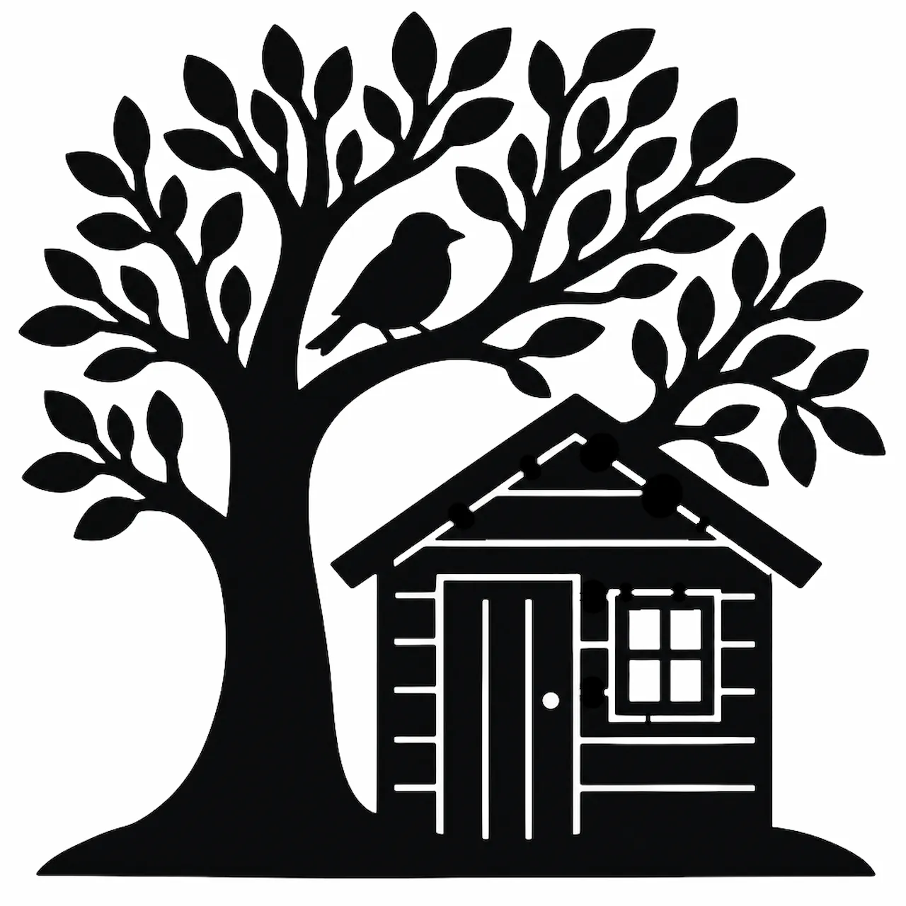 Laser cut and engrave Haus unter dem Baum