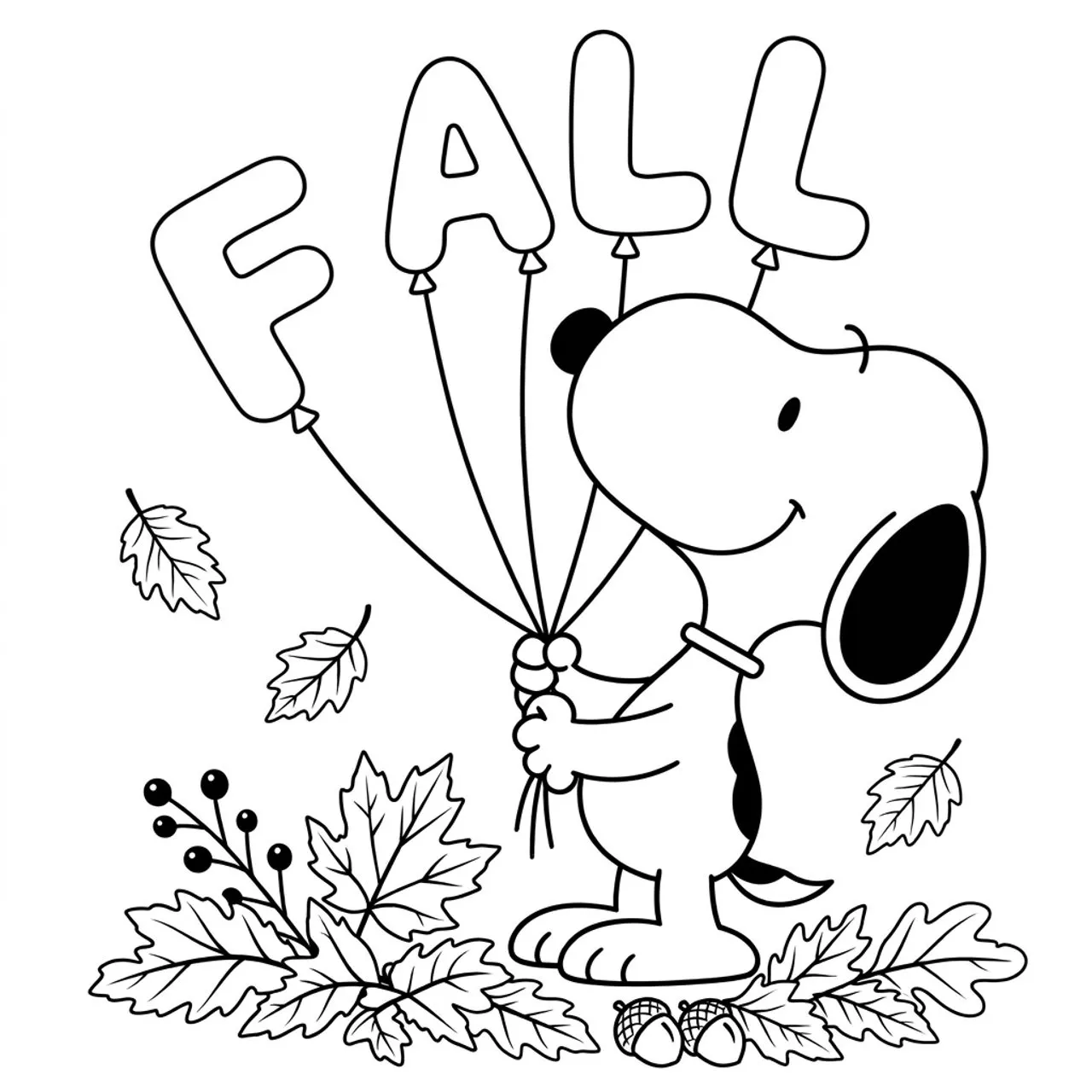 Laser cut and engrave Snoopy con globos y hojas