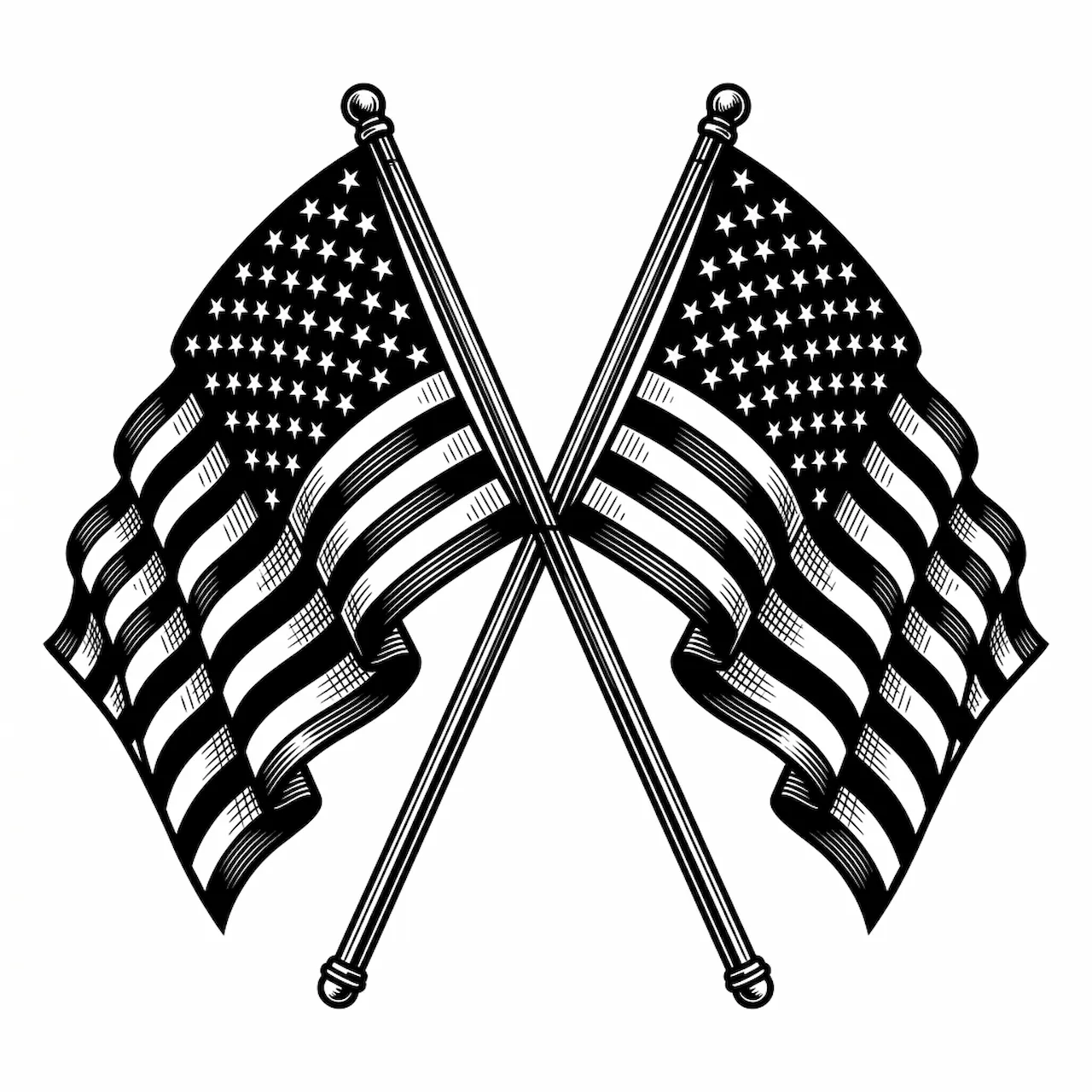 Laser cut and engrave Crossed American Flags