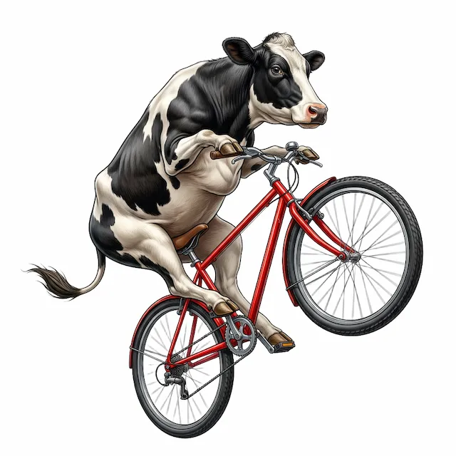 Cow Riding Red Bicycle