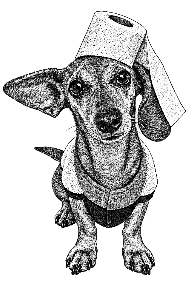 Perro con sombrero de papel