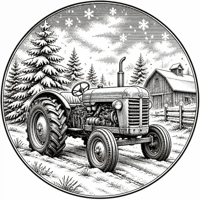 Tracteur de Noël rustique