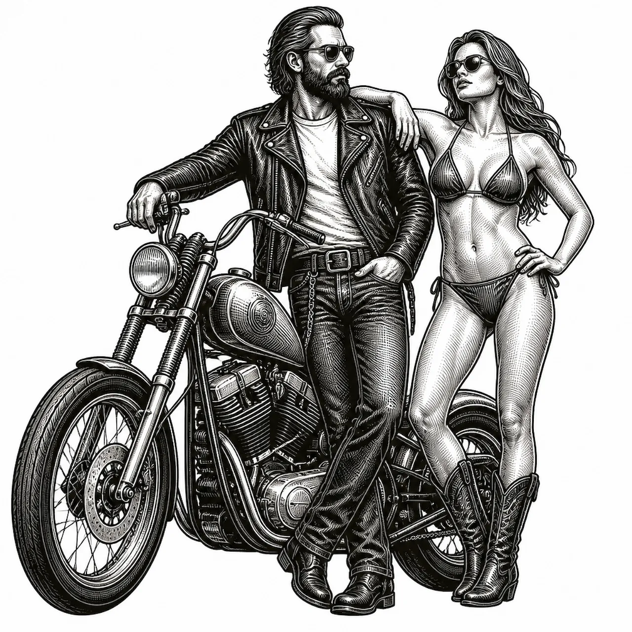 Laser cut and engrave Retro Biker Paar