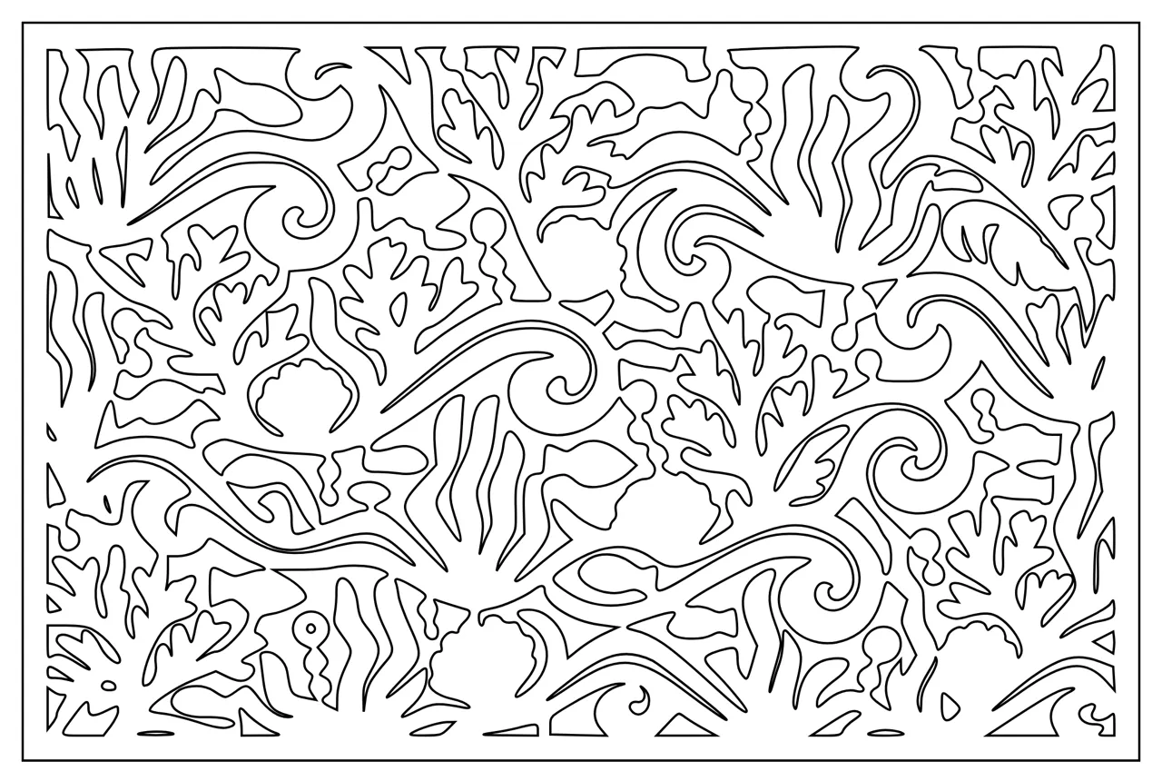 Laser cut and engrave Botanical Swirl Pattern sea 