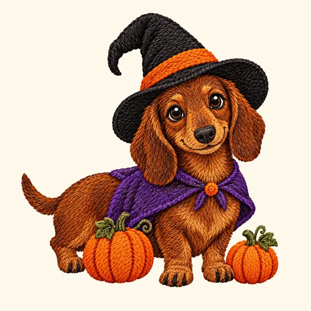 Witch Dog With Pumpkins