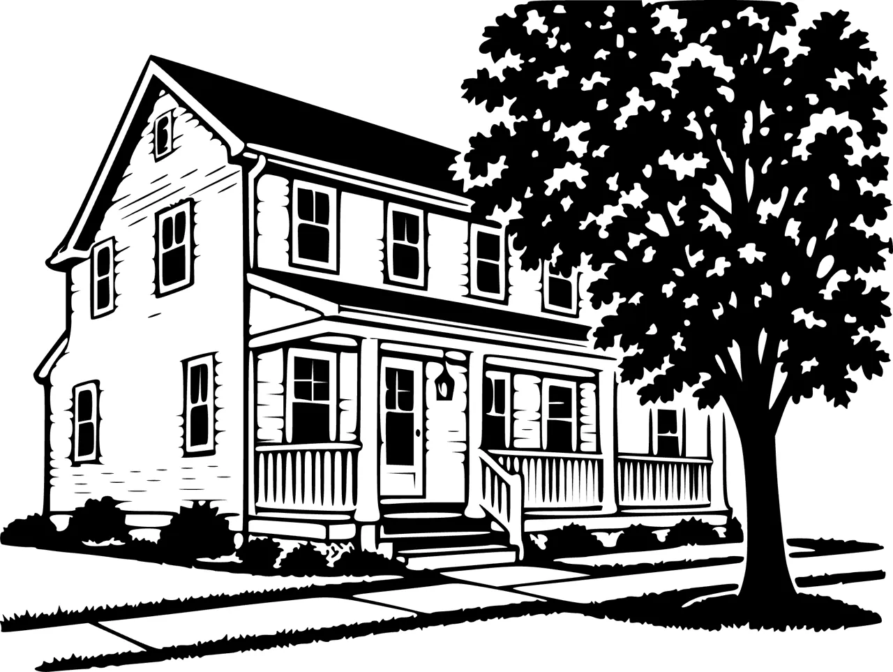 Laser cut and engrave Victorian House And Tree