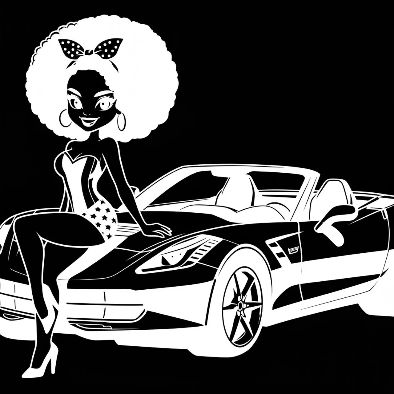 Laser cut and engrave Pinup Woman and Sports Car