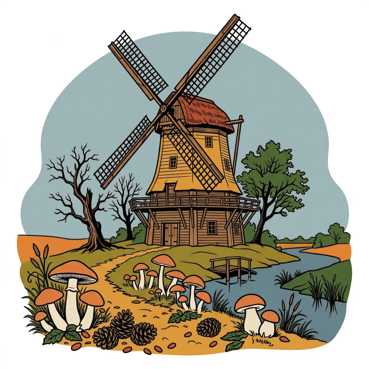 Laser cut and engrave Windmill in an autumn setting