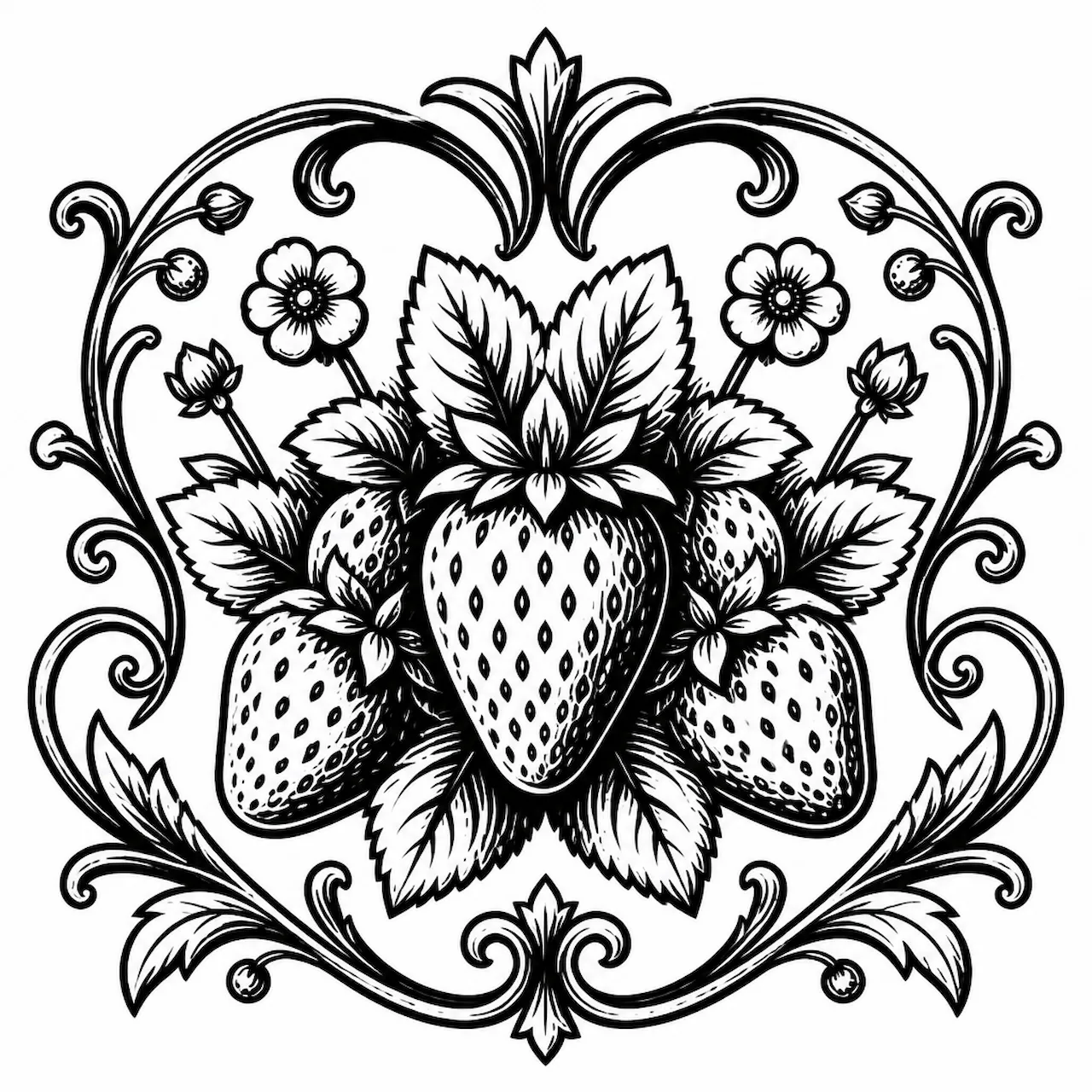 Laser cut and engrave Strawberry Botanical Emblem