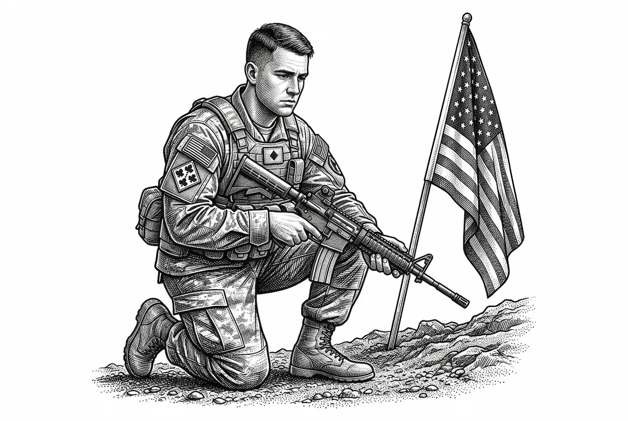 Laser cut and engrave Soldier With American Flag