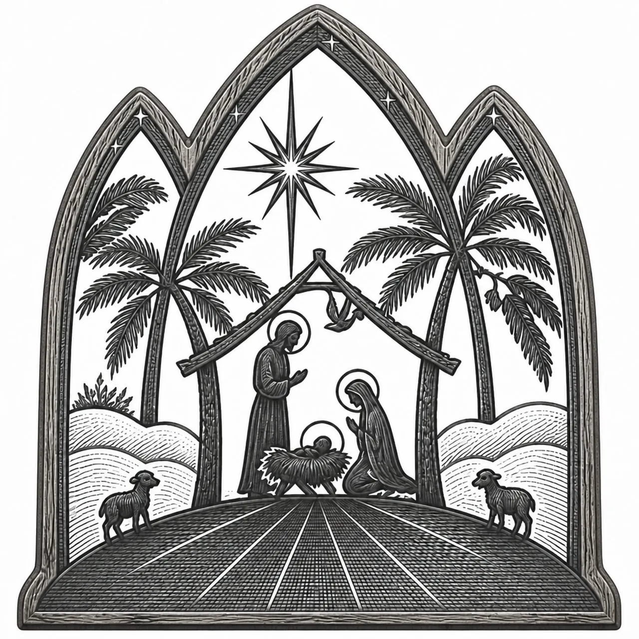 Laser cut and engrave Nativity Arch Border