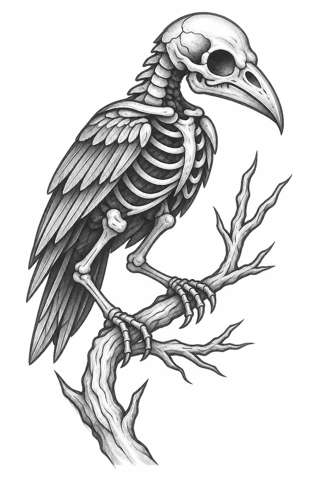 Raven Skeleton on Branch