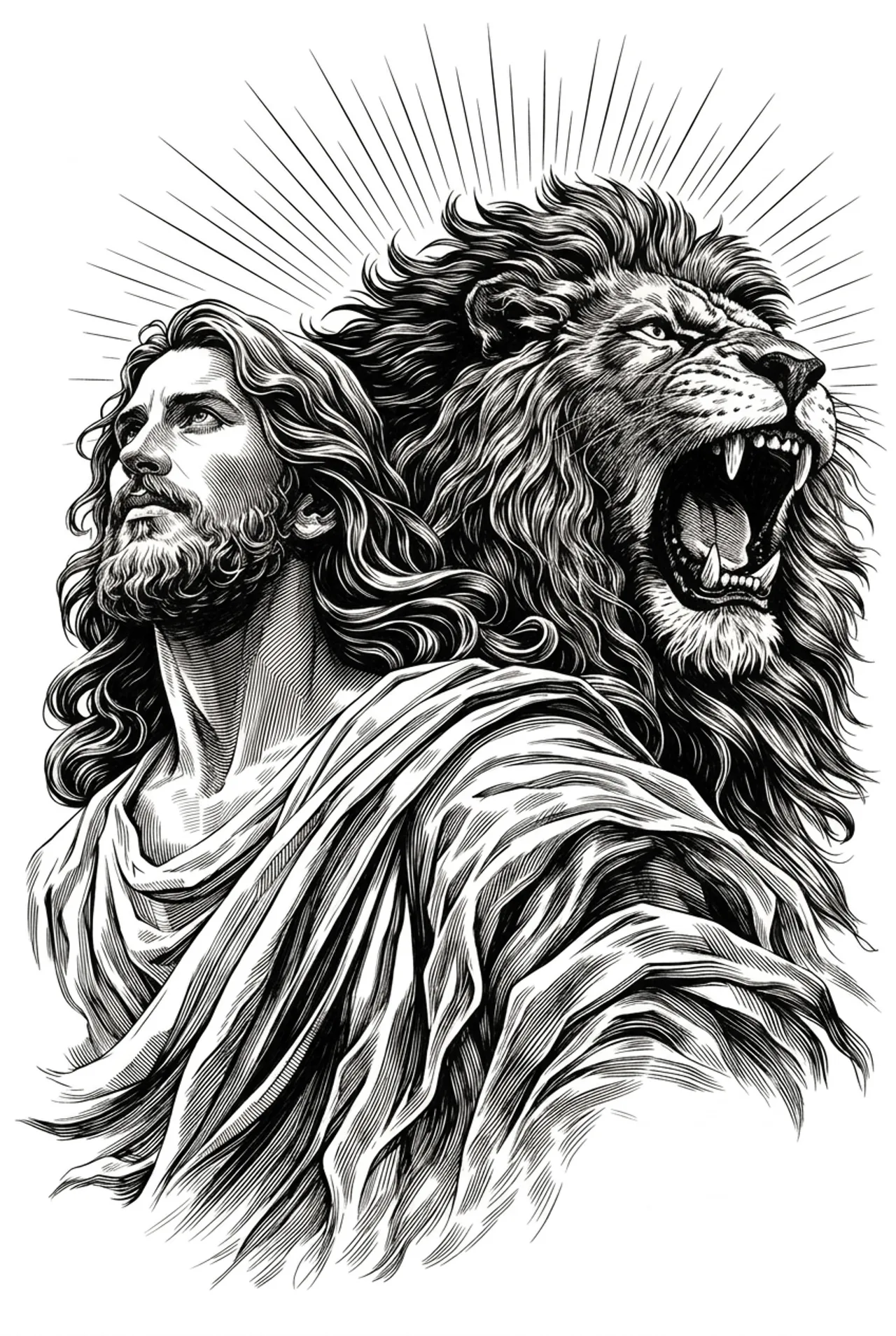 Laser cut and engrave Lion And Bearded Man
