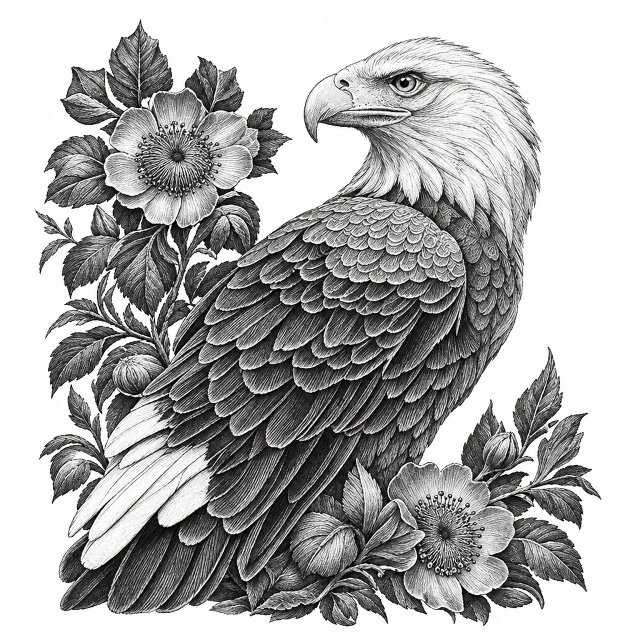 Laser cut and engrave Eagle Floral Portrait