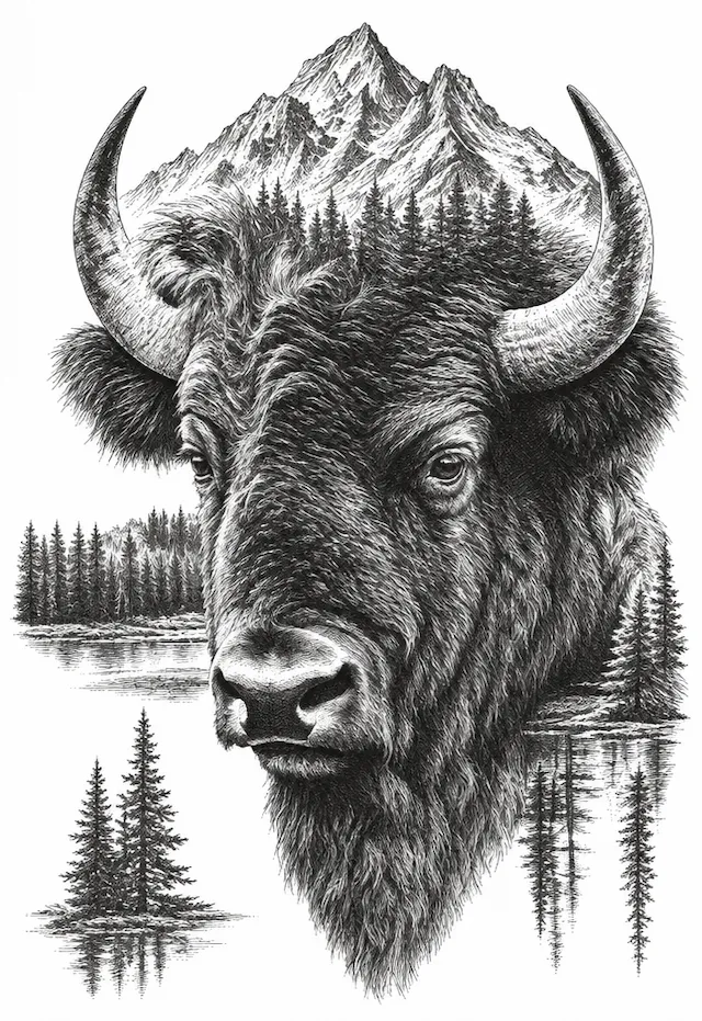 Mountain Bison Portrait