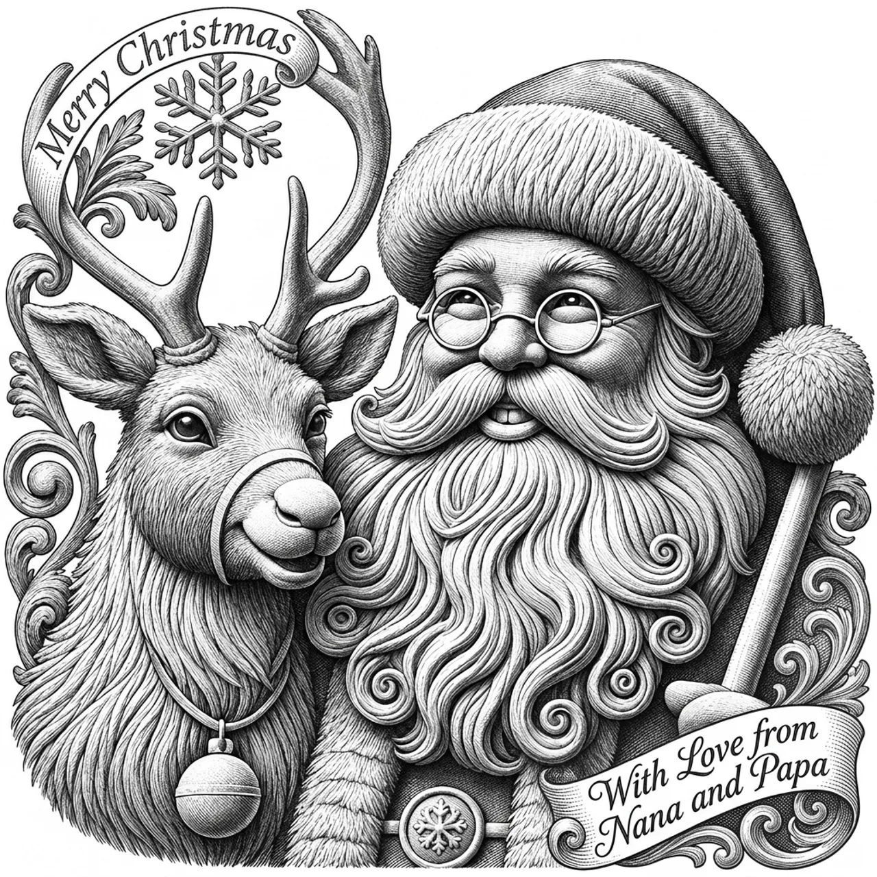 Laser cut and engrave Santa and Reindeer Christmas Christmas present tag