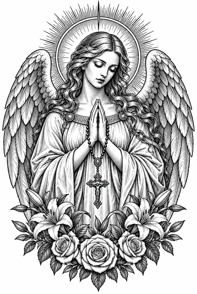 Praying Angel Floral Halo