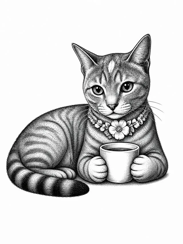 Laying Cat with Tea