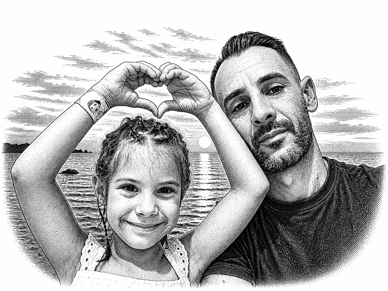 Laser cut and engrave Padre e figlia al mare