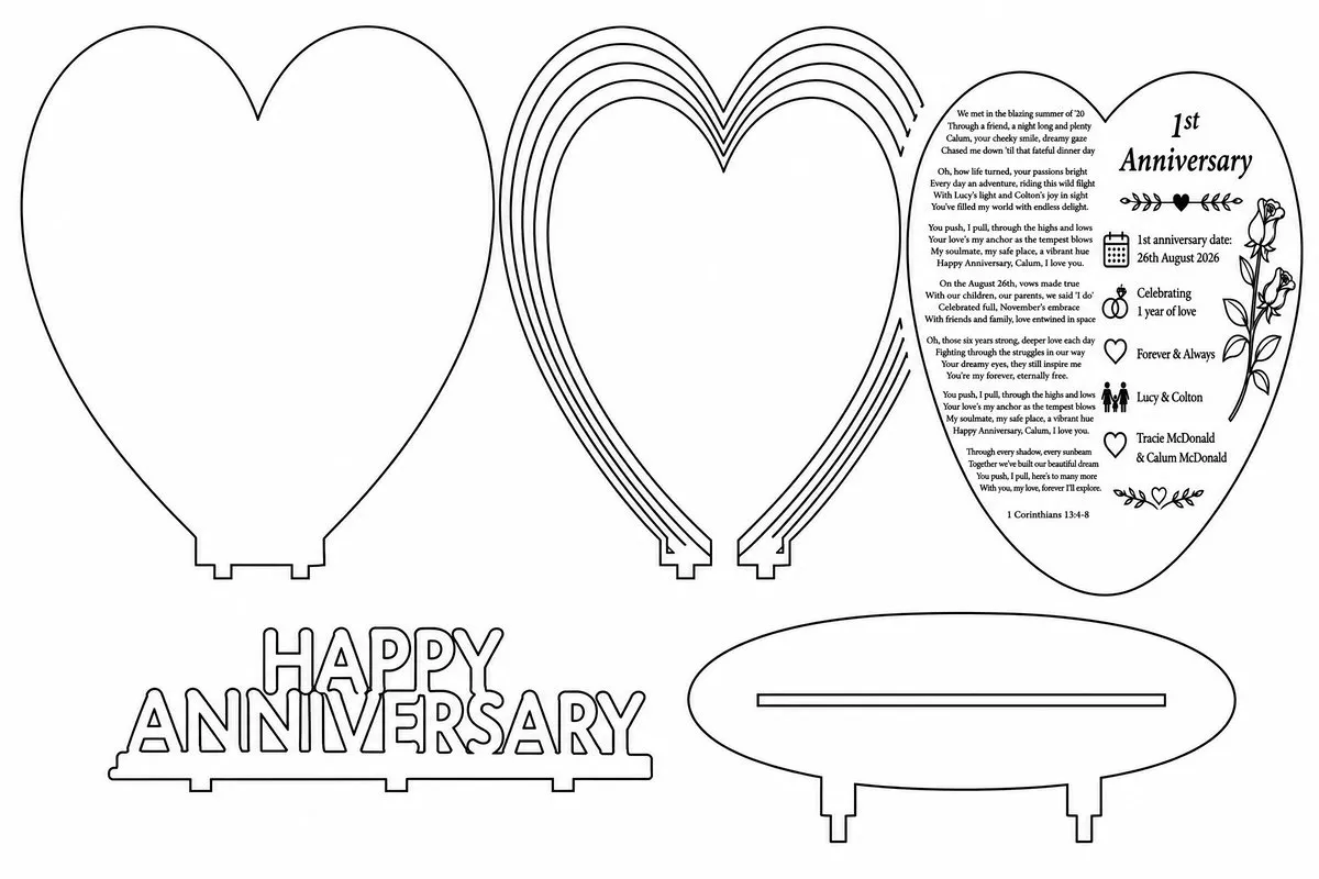 Laser cut and engrave Anniversary Heart Plaque