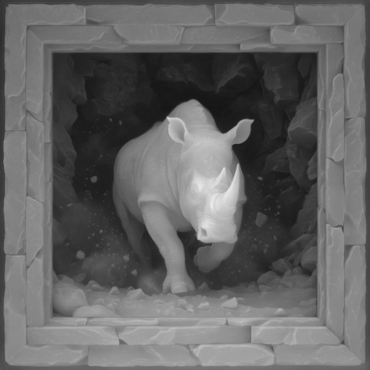 Laser cut and engrave Charging Rhino Relief