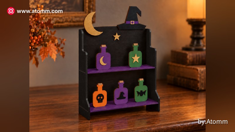 Magic Rack Lab Boo’s Brews Wooden Potion Shelf - Laser Cut & Engraving Template - Atomm