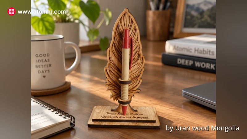 Feather Shaped Desk Pen Holder Stand - Free Files - Atomm