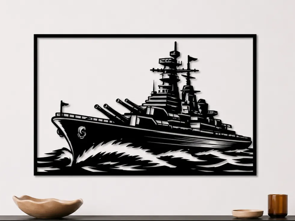 Battleship Wall Art SVG | Naval Warship Laser Cut Design | Military Ship Decor | Navy Wall Art | Ocean Vessel Digital Download
