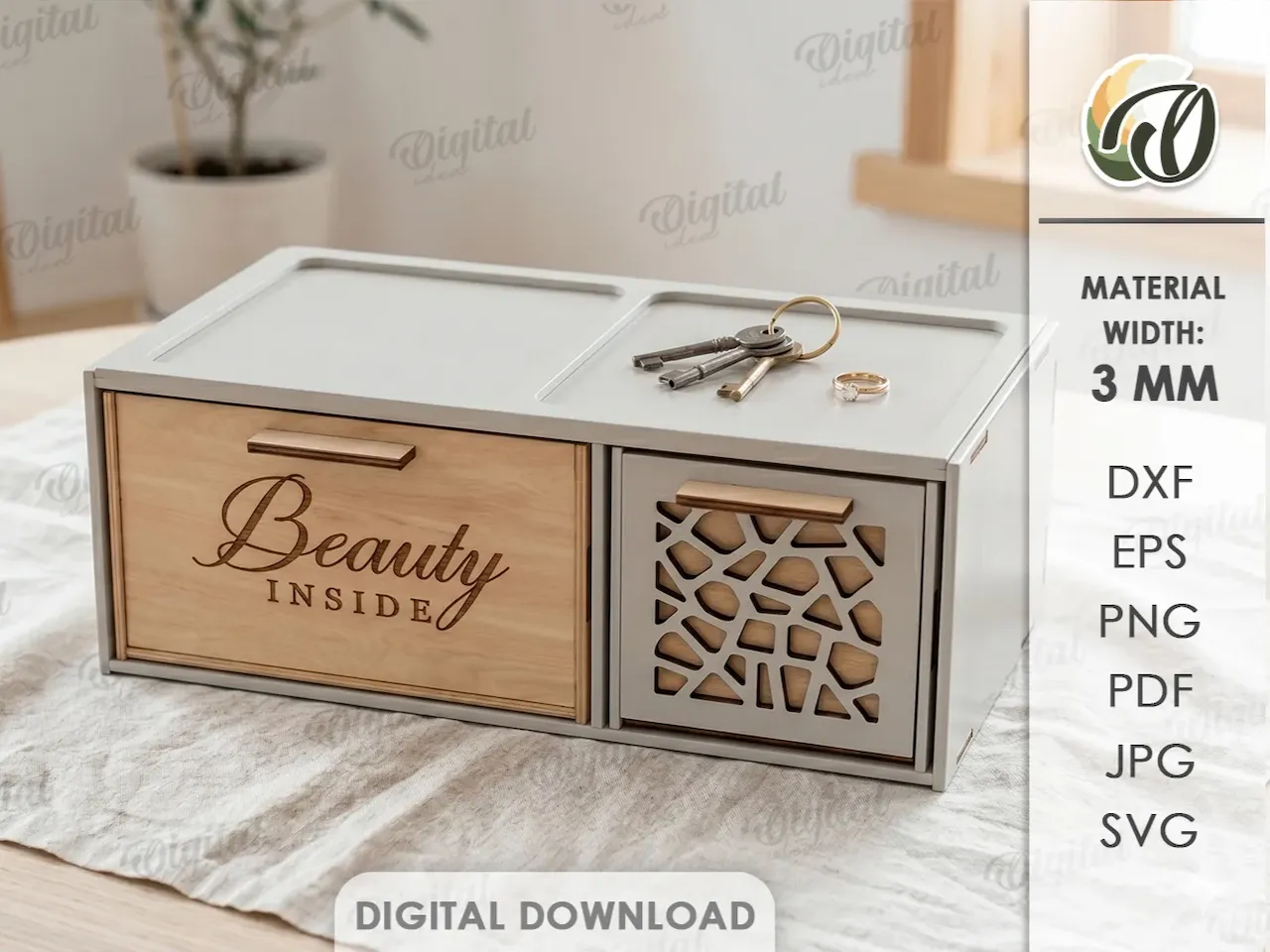 [Laser cut and engrave] Beauty Inside Wooden Desk Organizer with Drawers