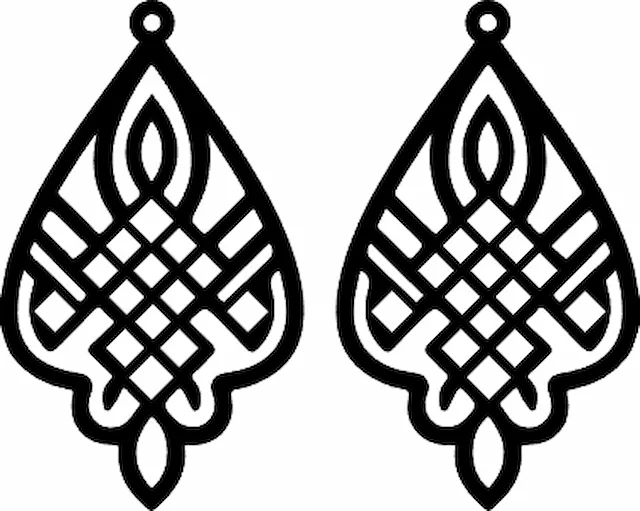 Teardrop Shaped Wooden Earrings with Intricate Geometric Lattice Pattern.xcs