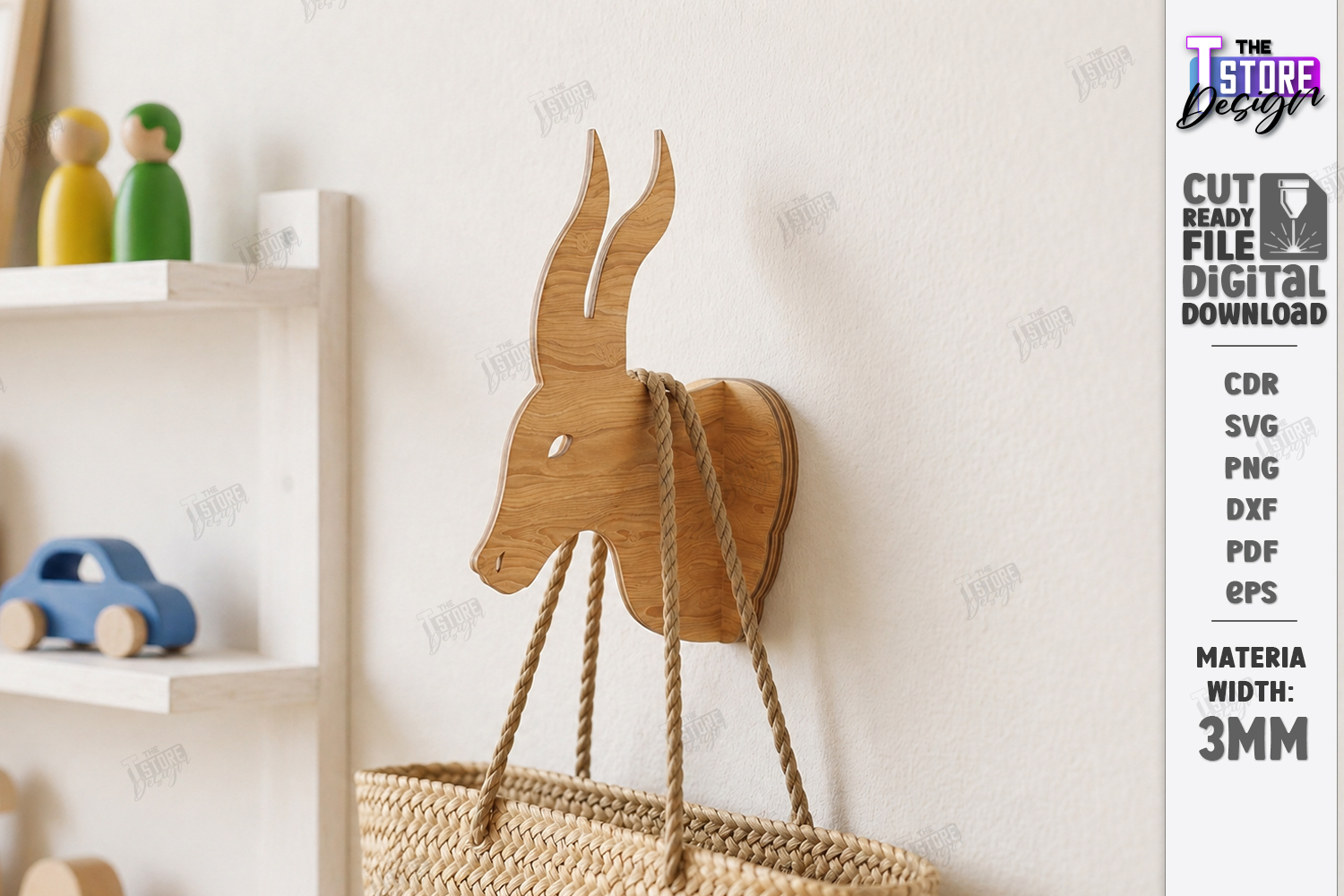 [Laser cut and engrave] 3D Animal Wall Hooks Laser Cut | Wooden Hanger Designs | Safari and Forest Animals | Wall Decor | Entryway Storage Organizers | Wooden Rope Hanger Uti