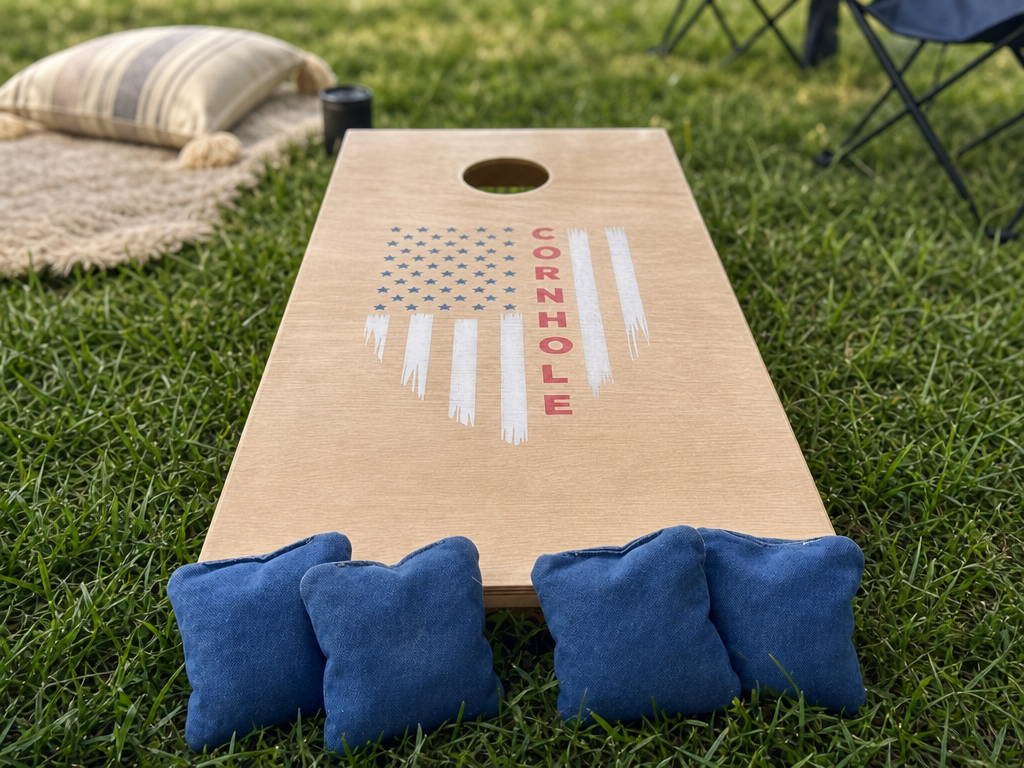 American Flag Cornhole Board with Drink Tray