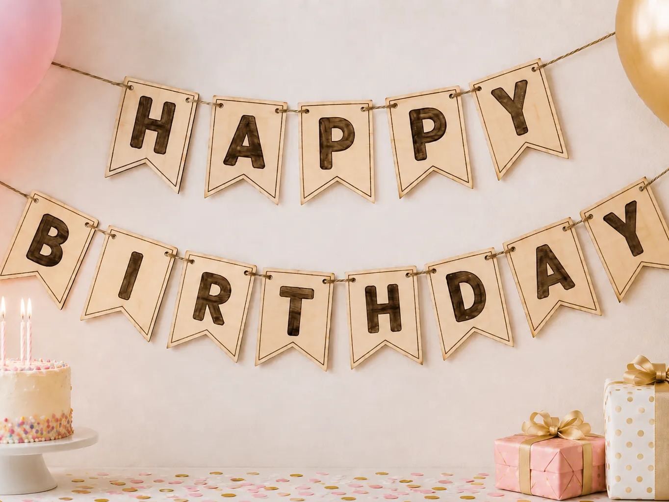 Happy Birthday Wooden Letter Banner Garland
