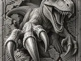 [Laser cut and engrave] Bas-relief mural représentant un vélociraptor sortant d'un mur en pierre