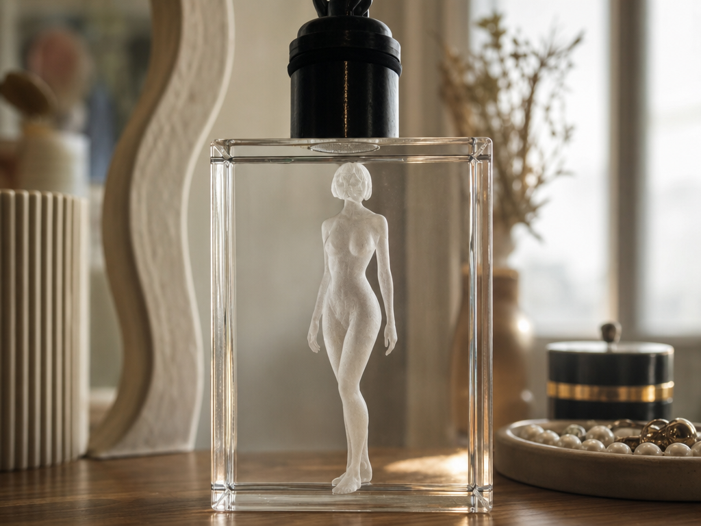 Glass Block with Internal 3D Female Figure Sculpture