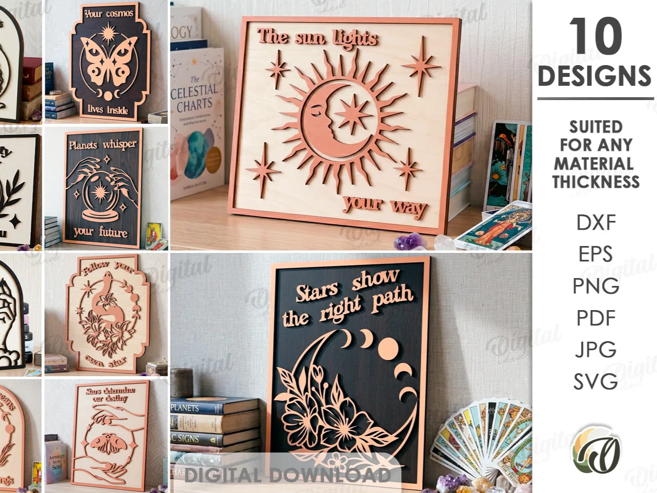 Mystical Wall Decors Bundle. Celestial Wall Art Laser Cut Files. Moon Phase Decor. Spiritual Gift SVG. Witchy Home Decor. Affirmation Quotes