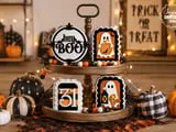 [Laser cut and engrave] Halloween Tiered Tray SVG Bundle, Arched Ghost Boo Decor Set, Round Hey Boo Sign, October 31 Shelf Sitter, Glowforge Laser Cut Files,CNC File, xTool