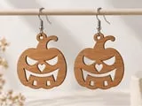 [Laser cut and engrave] Wooden Jack-o'-lantern Pumpkin Earrings for Halloween