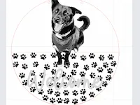 [Laser cut and engrave] Round Welcome Sign with Dog Portrait and Paw Print Pattern