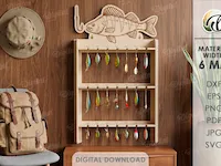 [Laser cut and engrave] 3D Fishing Rod Racks bundle. Fishing lure display laser cut files. Fisherman gift svg. Lake house wall decor. Hanging fishing pole organizer