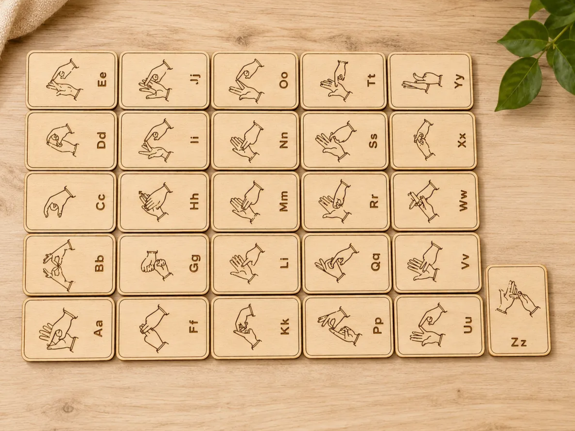 AUSLAN Sign Language Alphabet Learning Cards | A–Z Wooden Flash Card Set