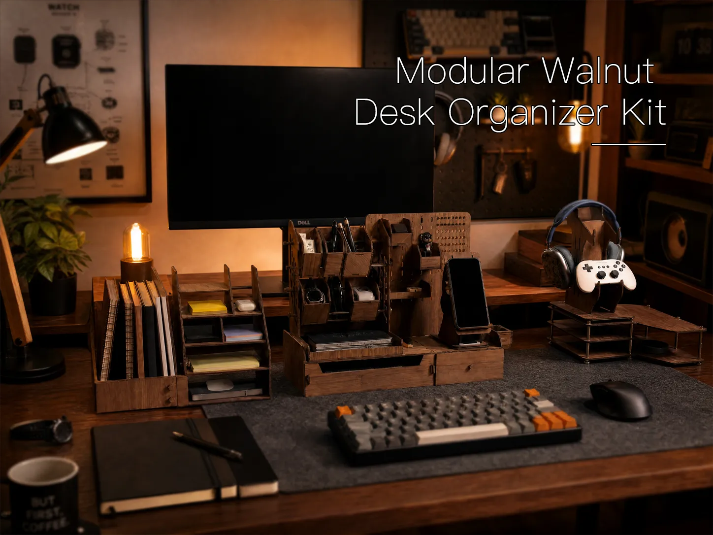 Modular Walnut Desk Organizer Kit