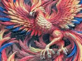 [Laser cut and engrave,UV printing] Phoenix bird relief tile with vibrant flame motif