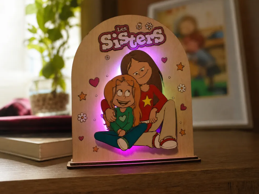 Veilleuse en bois Les Sisters avec éclairage LED