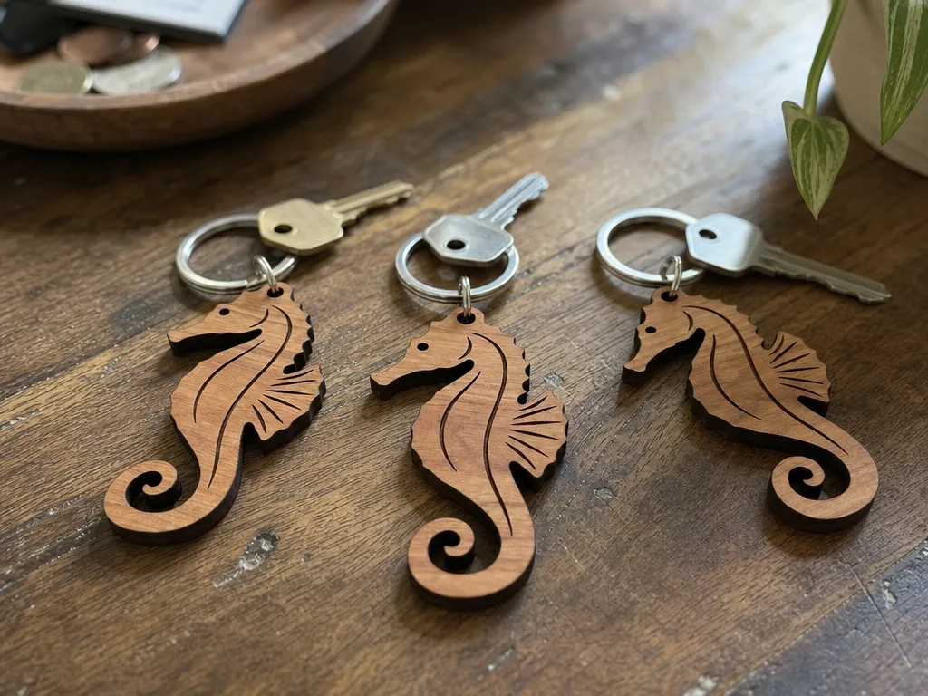 Wooden Seahorse Keychain Set