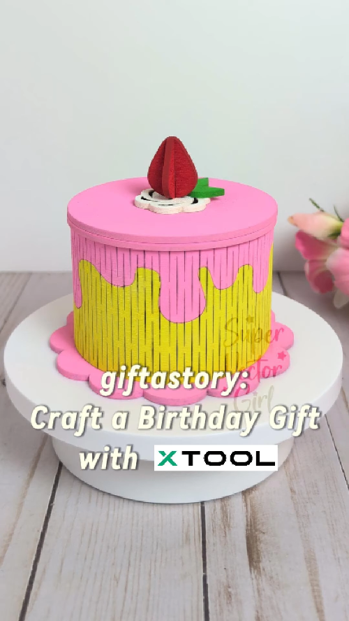 [Laser cut and engrave] Strawberry Birthday Cake Trinket Box
