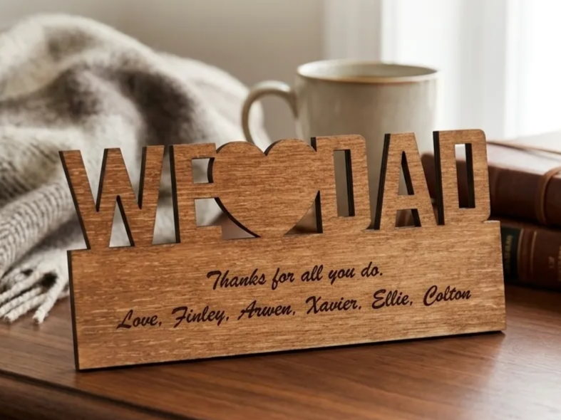 We Love Dad Wooden Desk Sign with Personalized Names