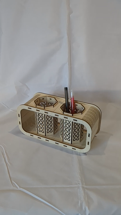 [Laser cut and engrave] Gift Organizer Curved Laser Cut Template, Desk Holder Pen, SVG DXF Laser Cutting Design