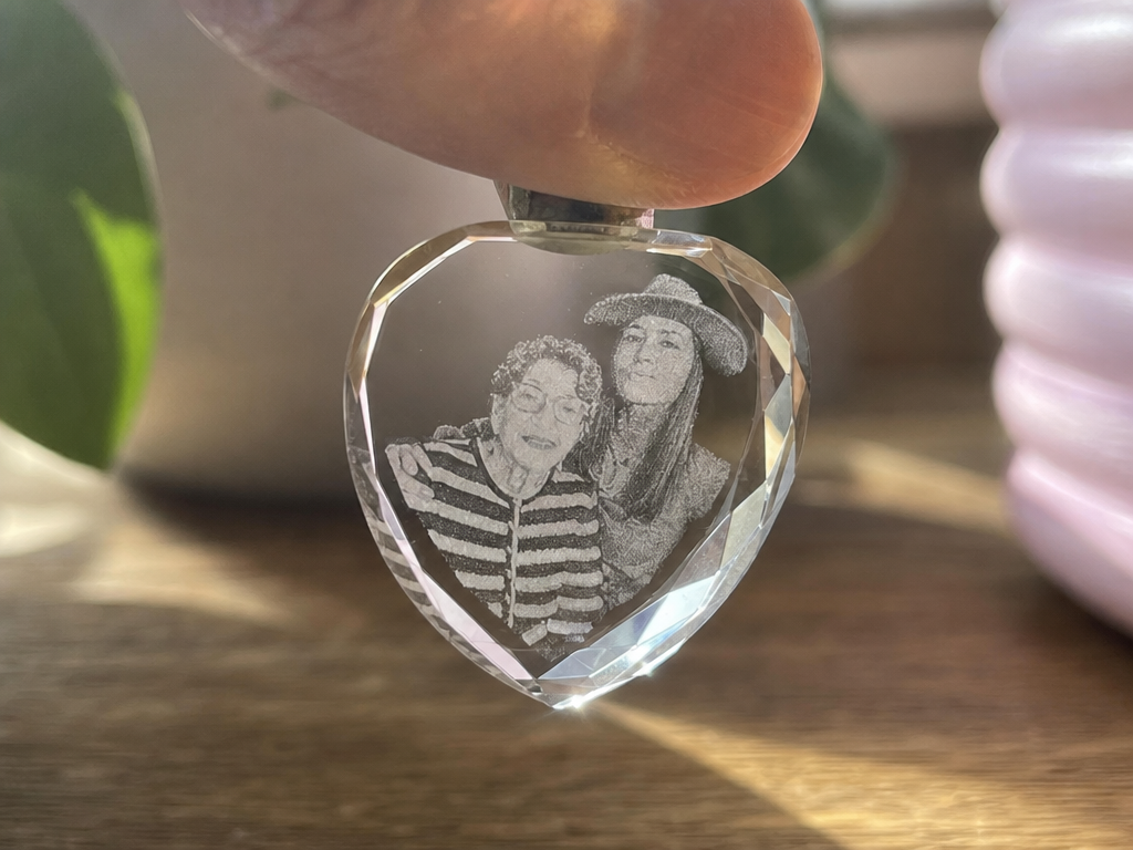 Heart-Shaped Crystal Pendant with Custom Photo Portrait